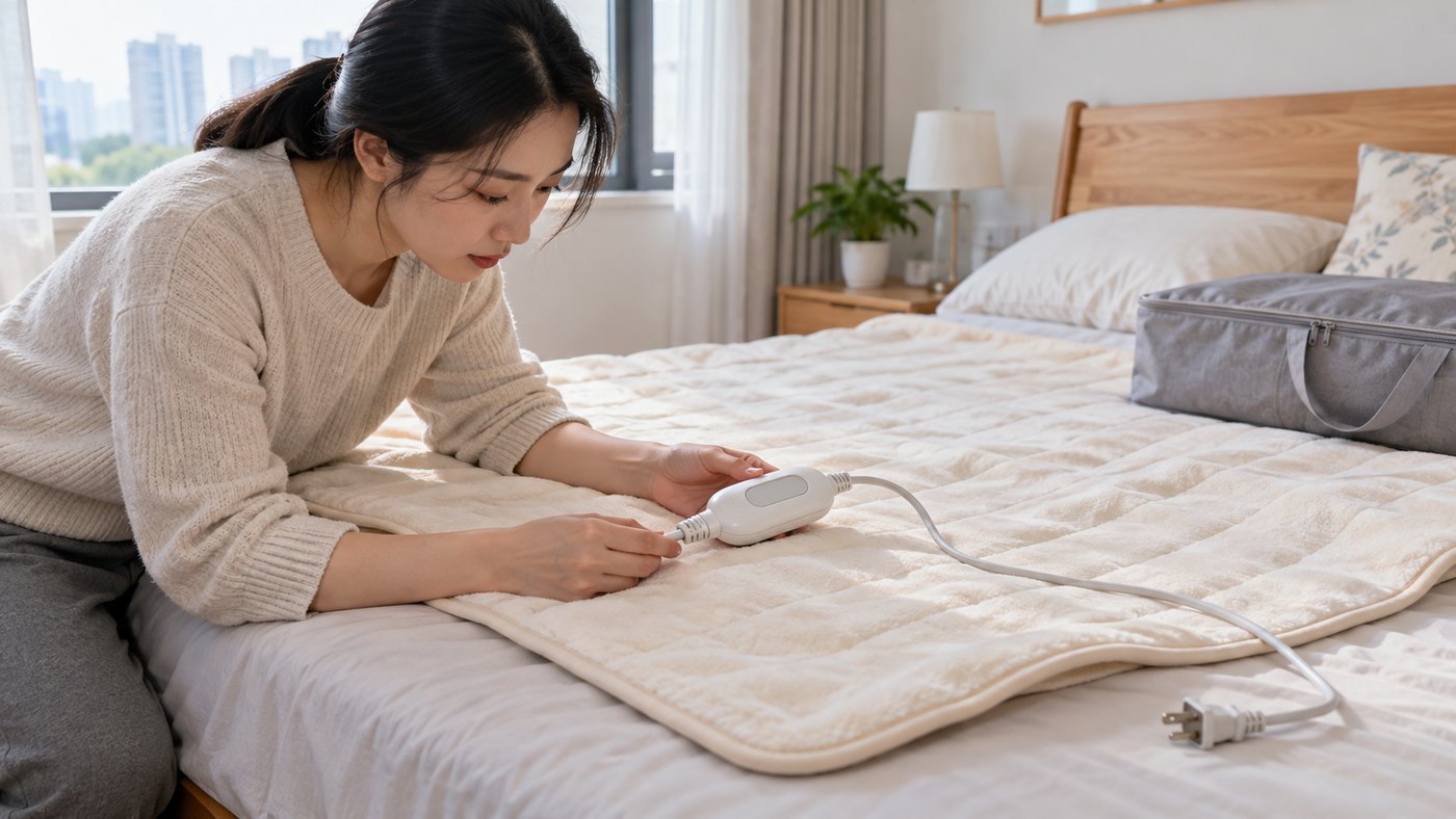 旧电热毯通电前检查控制器、电源线和毯面状态